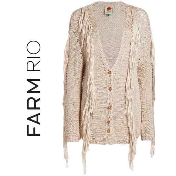 FARM Rio Sand Striped Fringe Knit Cardigan - Picture 7 of 15